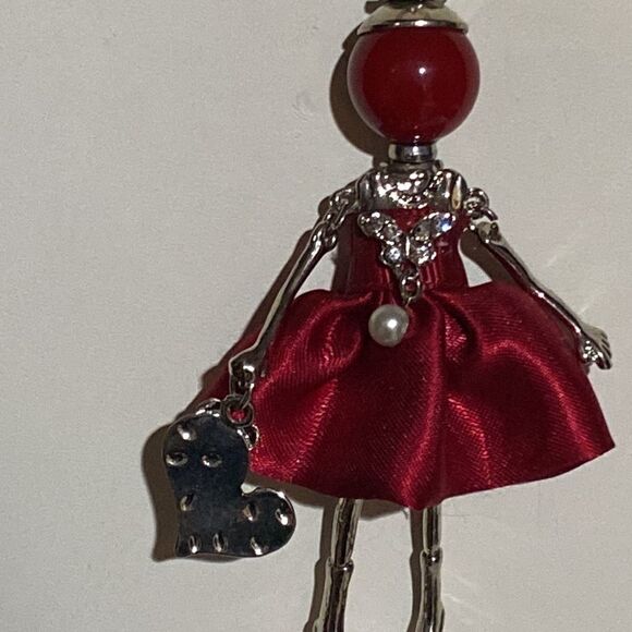 Le Amiche Silver-Tone Red Dress Crystal Doll Charm W/Chain for Women - Picture 3 of 8